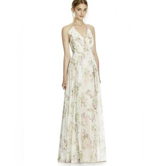 Jenny Yoo Dresses & Skirts - Jenny Yoo Floral Halter Maxi Dress in Cream and Pastel Green